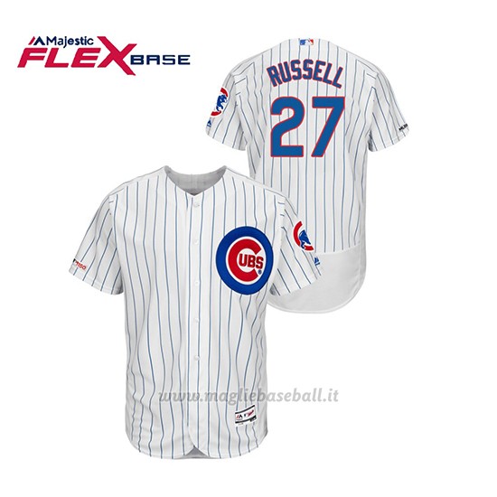 Maglia Baseball Uomo Chicago Cubs Addison Russell 150th Aniversario Patch Autentico Flex Base Bianco Blu
